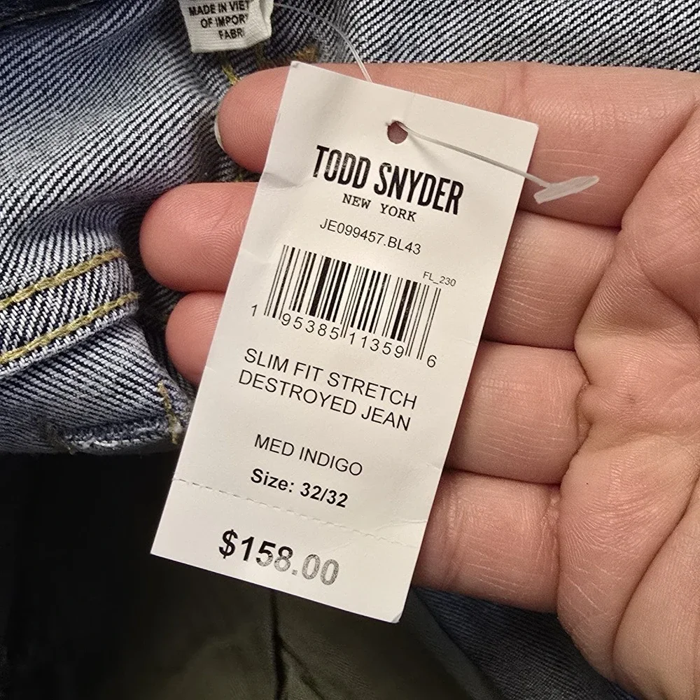 Nwt Todd Snyder Slim Fit Stretch Destroyed‎ Indigo Jeans Men's Sz 32 X 32